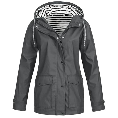 Regenjacke Damen Wasserdicht Winddichter Atmungsaktiv Regenmantel Regenparka mit Kapuze Leichte Dünne Windbreaker Übergangsjacke Große Größen Fahrrad Windjacke Trenchcoat Wandern Sommerjacke S-5XL von Chanpning