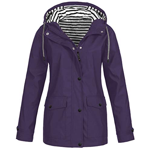 Regenjacke Damen Wasserdicht Winddichter Atmungsaktiv Regenmantel Regenparka mit Kapuze Leichte Dünne Windbreaker Übergangsjacke Große Größen Fahrrad Windjacke Trenchcoat Wandern Sommerjacke S-5XL von Chanpning