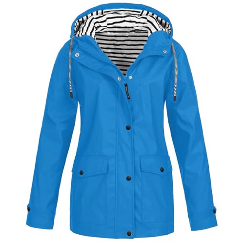 Regenjacke Damen Wasserdicht Winddichter Atmungsaktiv Regenmantel Regenparka mit Kapuze Leichte Dünne Windbreaker Übergangsjacke Große Größen Fahrrad Windjacke Trenchcoat Wandern Sommerjacke S-5XL von Chanpning