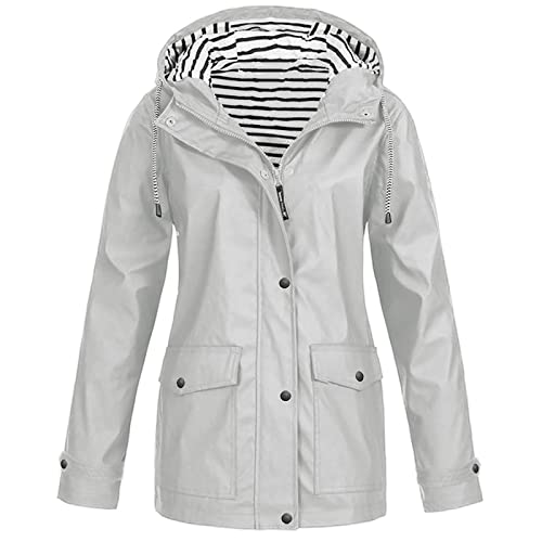 Regenjacke Damen Wasserdicht Winddichter Atmungsaktiv Regenmantel Regenparka mit Kapuze Leichte Dünne Windbreaker Übergangsjacke Große Größen Fahrrad Windjacke Trenchcoat Wandern Sommerjacke S-5XL von Chanpning