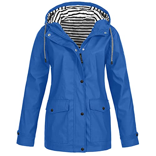 Regenjacke Damen Wasserdicht Winddichter Atmungsaktiv Regenmantel Regenparka mit Kapuze Leichte Dünne Windbreaker Übergangsjacke Große Größen Fahrrad Windjacke Trenchcoat Wandern Sommerjacke S-5XL von Chanpning