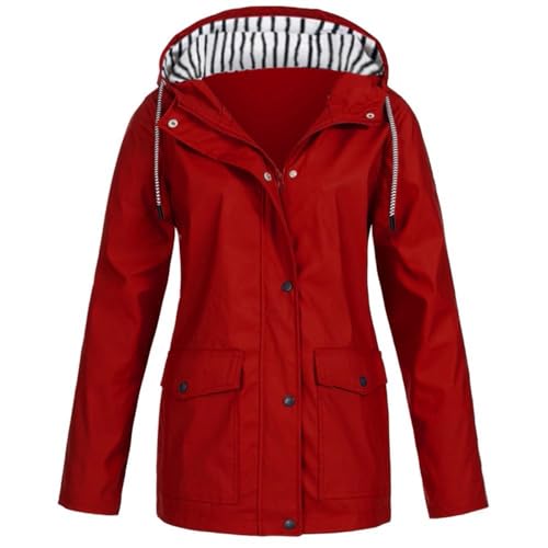 Regenjacke Damen Wasserdicht Winddichter Atmungsaktiv Regenmantel Regenparka mit Kapuze Leichte Dünne Windbreaker Übergangsjacke Große Größen Fahrrad Windjacke Trenchcoat Wandern Sommerjacke S-5XL von Chanpning