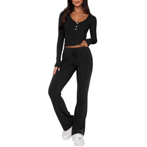 Sport Set Damen Gym Workout Set Lang Sportset Outfit Fitness Set Langarm Rückenfrei Oberteil Scrunch Leggings 2-Teilig Passende Workout-Sets Bauchfreies Oberteil Umklappbare Yogahose Lässige Outfits von Chanpning