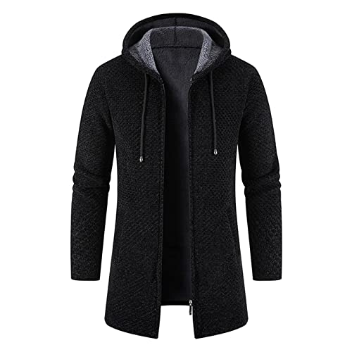 Strickjacke Herren Lang, mit Kapuze Cardigan Reißverschluss Trachtenjacke Gestrickt Wintermantel Freizeit Sweatjacke Langarm Winterjacke Mode Schlichter Pullover Warm Fleecejacke Outdoor Jacke von Chanpning