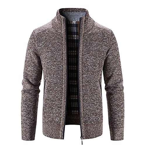 Strickjacke Herren Lang, mit Kapuze Cardigan Reißverschluss Trachtenjacke Gestrickt Wintermantel Freizeit Sweatjacke Langarm Winterjacke Mode Schlichter Pullover Warm Fleecejacke Outdoor Jacke von Chanpning