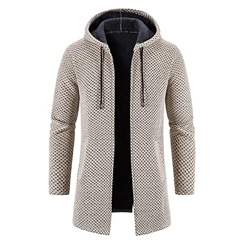 Strickjacke Herren Lang, mit Kapuze Cardigan Reißverschluss Trachtenjacke Gestrickt Wintermantel Freizeit Sweatjacke Langarm Winterjacke Mode Schlichter Pullover Warm Fleecejacke Outdoor Jacke von Chanpning