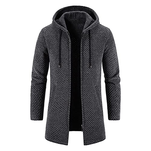 Strickjacke Herren Lang, mit Kapuze Cardigan Reißverschluss Trachtenjacke Gestrickt Wintermantel Freizeit Sweatjacke Langarm Winterjacke Mode Schlichter Pullover Warm Fleecejacke Outdoor Jacke von Chanpning