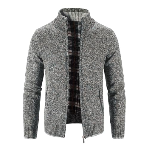 Strickjacke Herren Lang, mit Kapuze Cardigan Reißverschluss Trachtenjacke Gestrickt Wintermantel Freizeit Sweatjacke Langarm Winterjacke Mode Schlichter Pullover Warm Fleecejacke Outdoor Jacke von Chanpning