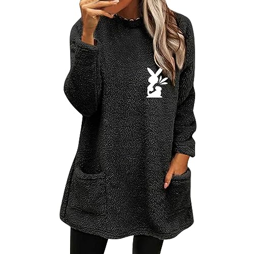 Teddy Fleece Pullover Damen Mini Streetwear Warmes Sweatshirt Freizeit Sweatshirt-Kleid Lässige Shirtkleid Winter Winterpullover Fledermaus Longpulli Dickes Minikleider Rundhals Rollkragenpullover von Chanpning