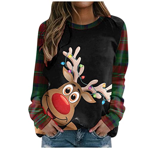 Tops Damen Weihnachten Lässiger Tops 2023 Pullover Lustige Jumper Teenager Mädchen Tunika Hässliche Weihnachtspullover Rudolph Rentier Elfe Freizeithemd Weihnachten Bluse von Chanpning