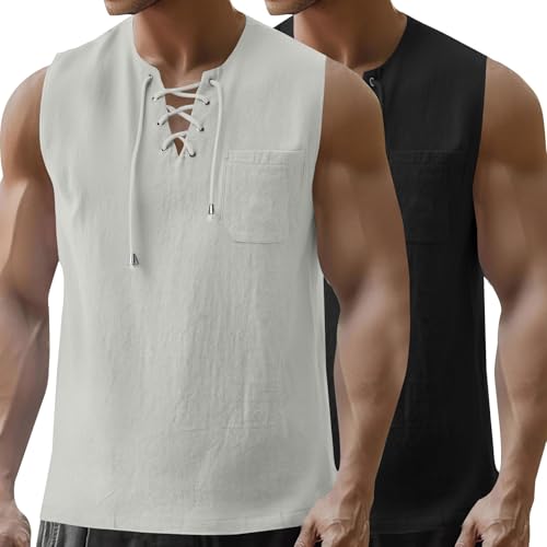 Tops Herren Sleeveless Oberteil Strand T Shirt Eleganter Blusen 2025 Hemd Regular Fit Achselshirt Hawaii Strandhemd Einfarbig Unterhemd Slim Fit Sportshirt Modische T-Shirts von Chanpning