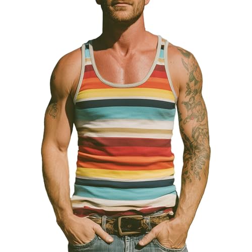Trägershirt Herren Locker Print Bequeme Muskelshirtst Strand Achselshirt Bodybuilding Unterhemd Hawaii Shirt Festival Funktionsshirt Ärmelloses Kleidung Modische Sportunterhemden Muscle Tshirt von Chanpning