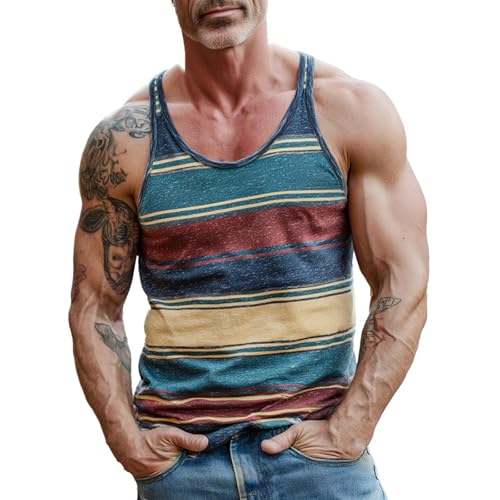 Trägershirt Herren Locker Print Bequeme Muskelshirtst Strand Achselshirt Bodybuilding Unterhemd Hawaii Shirt Festival Funktionsshirt Ärmelloses Kleidung Modische Sportunterhemden Muscle Tshirt von Chanpning