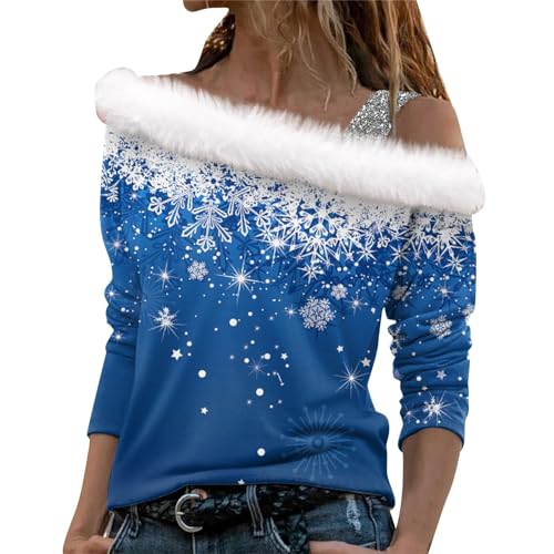 Weihnachts Sweatshirt Damen Langarm Langarmshirt Ohne Kapuze Weihnachtspullover Atmungsaktiv Tunika Hässliche Pulli Casual Sweatshirt Für Damen Xmas Jumper Rundhals Oberteil Große Größen Blusentops von Chanpning