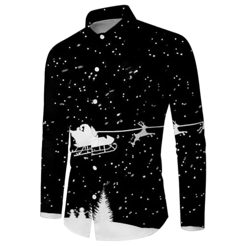 Weihnachtshemd Herren Langarm, mit Weihnachten Aufdruck Winterhemden 3D Bedruckte Hemd Männer Freizeithemd Langärm Herrenhemd Slim Fit Christmas Shirt Stehkragen Hawaiihemd Lustige Funky Hemden von Chanpning