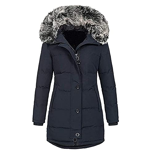 Winterjacke Schwarz Damen Wattierte Mäntel Gefüttert Winterpulli Lässige Jacke Regular Fit Kapuzenpulli Lockere Outdoorjacke Winddicht Fleecemantel Sonnencreme Windjacke mit Teddyfell Trenchcoat von Chanpning