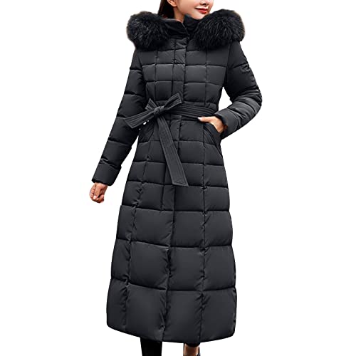 Wintermantel Damen Lang, Einfarbiger Wintermäntel mit Kapuze Steppmantel Casual Kapuzenmantel Winter Warmer Daunenjacken Taschen Winterparka Verdicken Mantel Langarmmantel Elegant Trachtenjacke von Chanpning