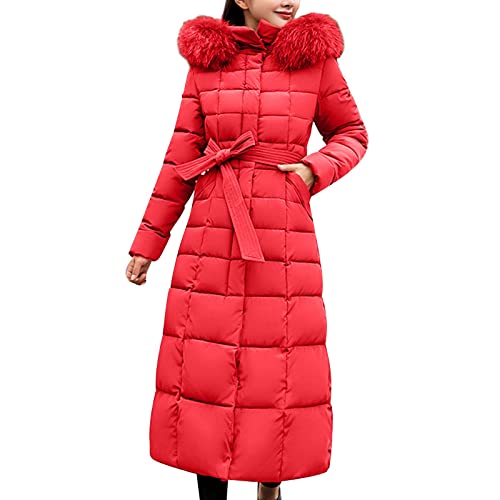 Wintermantel Damen Lang, Einfarbiger Wintermäntel mit Kapuze Steppmantel Casual Kapuzenmantel Winter Warmer Daunenjacken Taschen Winterparka Verdicken Mantel Langarmmantel Elegant Trachtenjacke von Chanpning