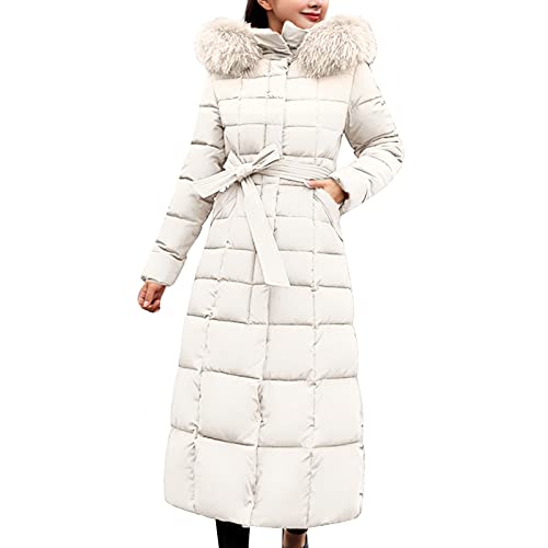 Wintermantel Damen Lang, Einfarbiger Wintermäntel mit Kapuze Steppmantel Casual Kapuzenmantel Winter Warmer Daunenjacken Taschen Winterparka Verdicken Mantel Langarmmantel Elegant Trachtenjacke von Chanpning