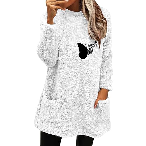 Winterpullover Damen Warm Slim Fit Unterwäsche Basic Unterhemd Sherpa Gefüttertes Pulli Retro Dress Teenager Mädchen Longpullover Fleece Oberteil Oversize Grobstrickpullover Beiläufige Streetwear von Chanpning