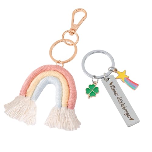 Rainbow Makramee Schlüsselanhänger Schlüsselanhänger Makramee Schlüsselanhänger Aesthetic Schlüsselanhänger Regenbogen Schlüsselanhänger Mädchen Anhänger Schulranzen Schlüsselanhänger Glücksbringer von ChanraingYee