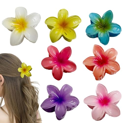 7 Stück Blumen Haarklammer Plumeria Haarspangen, Flower Hair Claw Clips Große Blumenförmige Krallenklammern, Rutschfest Bunt Blumen Krallenklammern Haarschmuck Für Frauen Dick/Dünn Haar von Chansunokku