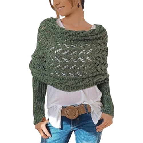 Multifunktionaler Schal Mit Ärmeln Für Damen, Garnschal Damenschal Strickschal, Gestrickter Schal Sweater Wrap Mit Ärmeln, Boho Pashmina Schal Umhang Pulloverschal Mit Ärmeln (Armeegrün) von Chansunokku