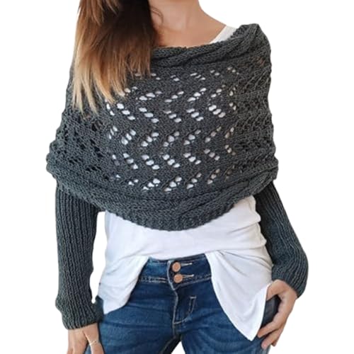 Multifunktionaler Schal Mit Ärmeln Für Damen, Garnschal Damenschal Strickschal, Gestrickter Schal Sweater Wrap Mit Ärmeln, Boho Pashmina Schal Umhang Pulloverschal Mit Ärmeln (Dunkelgrau) von Chansunokku