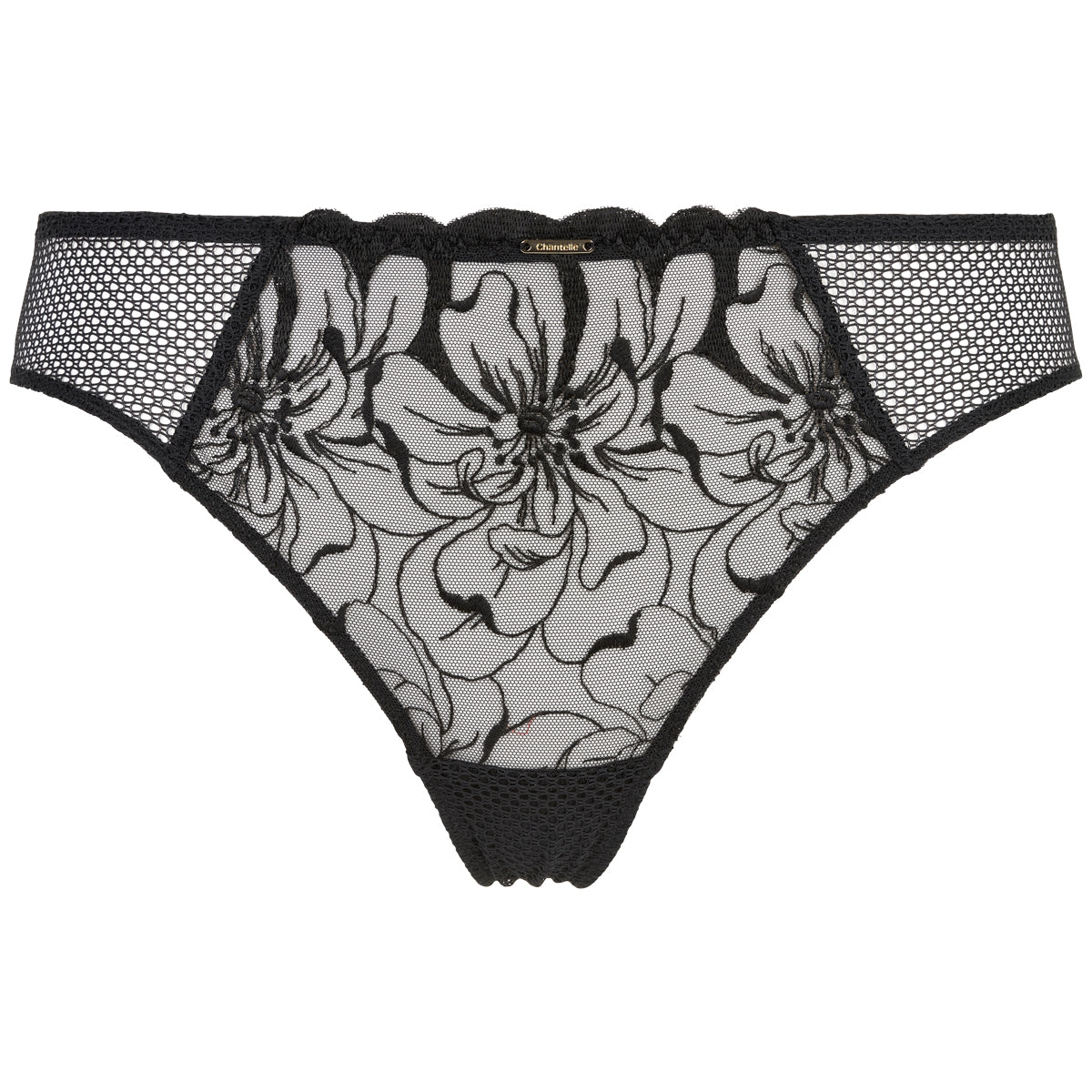Chantelle Fleurs Tanga Slip, Farbe: Schwarz, Größe: 40, Damen von Chantelle