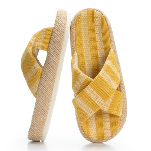 Chantomoo Damen-Hausschuhe, Memory-Schaum, Hausschuhe mit offenem Zehenbereich, Gelb C, 11-12 von Chantomoo