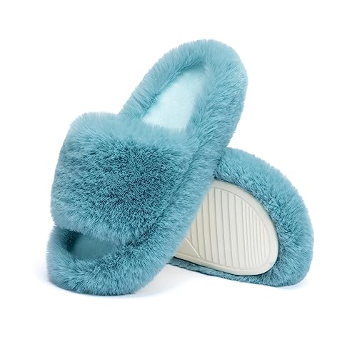 Chantomoo Damen-Hausschuhe Memory-Schaum Haus-und Schlafzimmer-Hausschuhe für Frauen flauschiger Plüsch bequem mit Kunstfell gefüttert Slide-Schuhe Geschenk,Grün,38/39 EU von Chantomoo