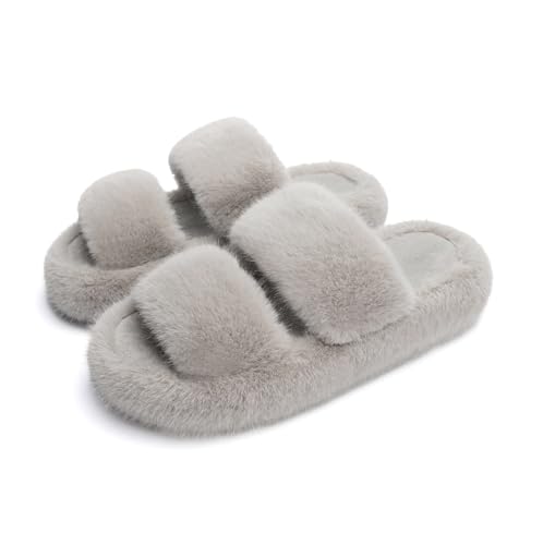 Chantomoo Damen-Hausschuhe Memory-Schaum Hausschuhe für Damen flauschig bequem Kunstfell Hausschuhe pelzig Schlafzimmer Innenbereich offene Zehen zwei Bänder trendiges Geschenk Grau,36 37 EU Chantomoo Damen-Hausschuhe Memory-Schaum Hausschuhe für Damen flauschig bequem Kunstfell Hausschuhe pelzig Schlafzimmer Innenbereich offene Zehen zwei Bänder trendiges Geschenk Grau,36 37 EU von Chantomoo