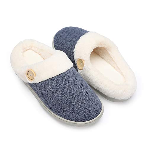 Chantomoo Frauen House Hausschuhe Bequeme Memory Foam Plüsch Schlafzimmer Kunstpelz gefüttert gestrickte warme Hausschuhe Slip-On leichte Schuhe, Indoor Outdoor Anti-Rutsch-Gummisohle Gemütliche von Chantomoo