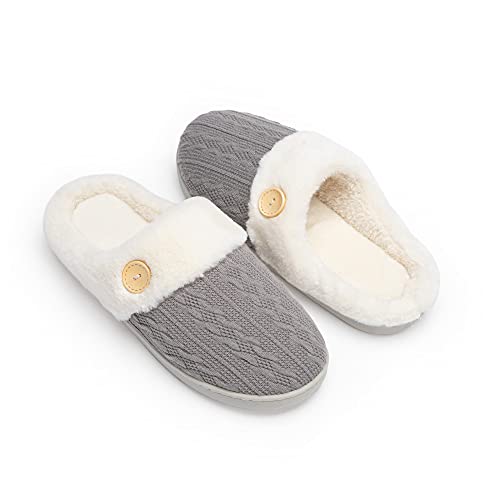 Chantomoo Frauen House Hausschuhe Bequeme Memory Foam Plüsch Schlafzimmer Kunstpelz gefüttert gestrickte warme Hausschuhe Slip-On leichte Schuhe, Indoor Outdoor Anti-Rutsch-Gummisohle Gemütliche von Chantomoo