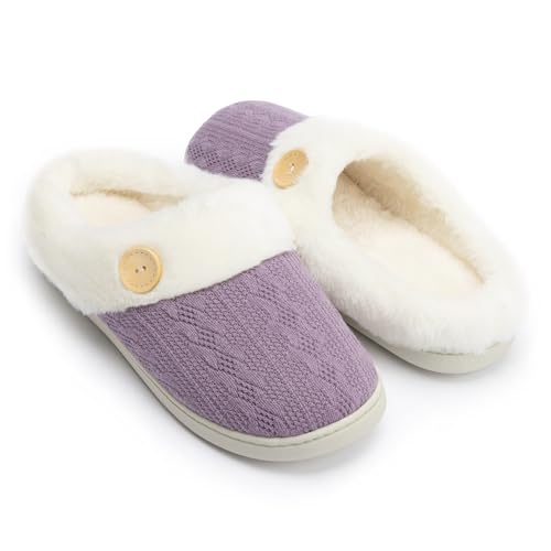 Chantomoo Frauen House Hausschuhe Bequeme Memory Foam Plüsch Schlafzimmer Kunstpelz gefüttert gestrickte warme Hausschuhe Slip-On leichte Schuhe, Indoor Outdoor Anti-Rutsch-Gummisohle Gemütliche von Chantomoo