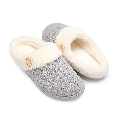 Chantomoo Frauen House Hausschuhe Bequeme Memory Foam Plüsch Schlafzimmer Kunstpelz gefüttert gestrickte warme Hausschuhe Slip-On leichte Schuhe, Indoor Outdoor Anti-Rutsch-Gummisohle Gemütliche von Chantomoo