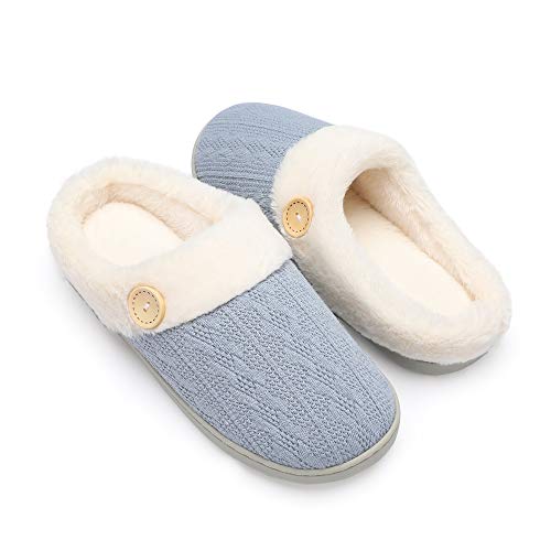 Chantomoo Frauen House Hausschuhe Bequeme Memory Foam Plüsch Schlafzimmer Kunstpelz gefüttert gestrickte warme Hausschuhe Slip-On leichte Schuhe, Indoor Outdoor Anti-Rutsch-Gummisohle Gemütliche von Chantomoo