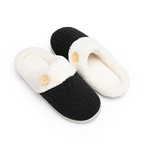 Chantomoo Frauen House Hausschuhe Bequeme Memory Foam Plüsch Schlafzimmer Kunstpelz gefüttert gestrickte warme Hausschuhe Slip-On leichte Schuhe, Indoor Outdoor Anti-Rutsch-Gummisohle Gemütliche von Chantomoo