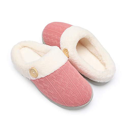 Chantomoo Frauen House Hausschuhe Bequeme Memory Foam Plüsch Schlafzimmer Kunstpelz gefüttert gestrickte warme Hausschuhe Slip-On leichte Schuhe, Indoor Outdoor Anti-Rutsch-Gummisohle Gemütliche von Chantomoo