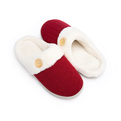 Chantomoo Frauen House Hausschuhe Bequeme Memory Foam Plüsch Schlafzimmer Kunstpelz gefüttert gestrickte warme Hausschuhe Slip-On leichte Schuhe, Indoor Outdoor Anti-Rutsch-Gummisohle Gemütliche von Chantomoo