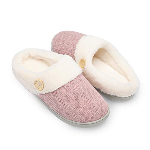 Chantomoo Frauen House Hausschuhe Bequeme Memory Foam Plüsch Schlafzimmer Kunstpelz gefüttert gestrickte warme Hausschuhe Slip-On leichte Schuhe, Indoor Outdoor Anti-Rutsch-Gummisohle Gemütliche von Chantomoo