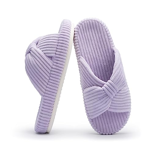 Chantomoo Hausschuhe für Frauen Memory Foam Haus Schlafzimmer Cord Schleife Crossbands Slide Slipper Schuhe Bequem Trendy Geschenk Hausschuhe, Helles Violett, 38/39 EU von Chantomoo
