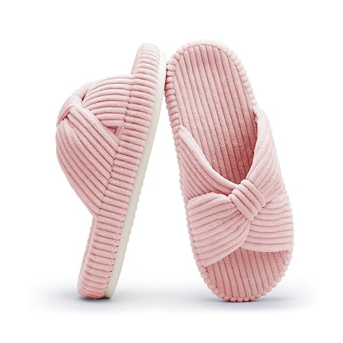 Chantomoo Hausschuhe für Frauen Memory Foam Haus Schlafzimmer Cord Schleife Crossbands Slide Slipper Schuhe Bequem Trendy Geschenk Hausschuhe, Pink, 38/39 EU von Chantomoo