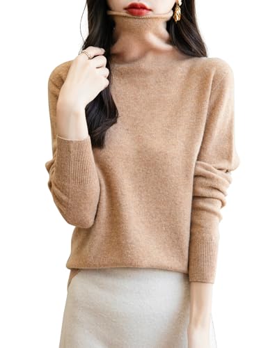Chanyarn 100% Merinowolle Pullover Damen Rollkragenpullover First-Line Ready to Wear Langarm nahtlosem Strickpullover (Khaki,XXL) von Chanyarn