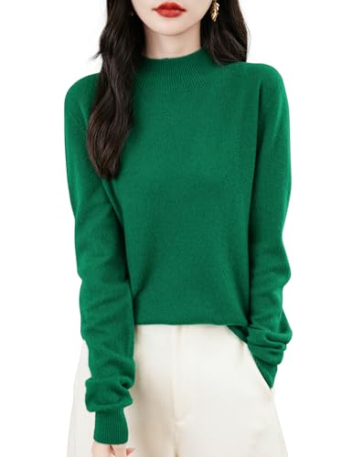 Chanyarn 100% Merinowolle Pullover Damen Winter Stehkragen First-Line Ready to Wear Langarm nahtlosem Strickpullover (Grün,XXL) von Chanyarn