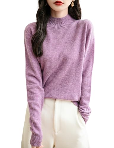 Chanyarn 100% Merinowolle Pullover Damen Winter Stehkragen First-Line Ready to Wear Langarm nahtlosem Strickpullover (Violett,XXL) von Chanyarn