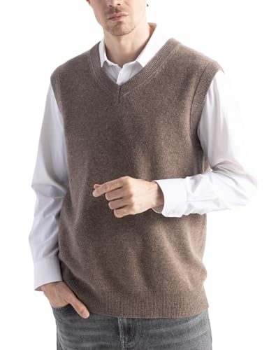 Chanyarn 100% Merinowolle Pullunder für Herren Pullover Ohne Arm V-Ausschnitt Weich Herbst-Winter Warm Strickwesten(Braun,L) von Chanyarn