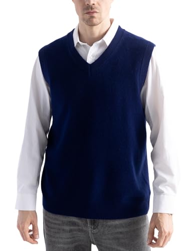 Chanyarn 100% Merinowolle Pullunder für Herren Pullover Ohne Arm V-Ausschnitt Weich Herbst-Winter Warm Strickwesten(Navy Blau,S) von Chanyarn