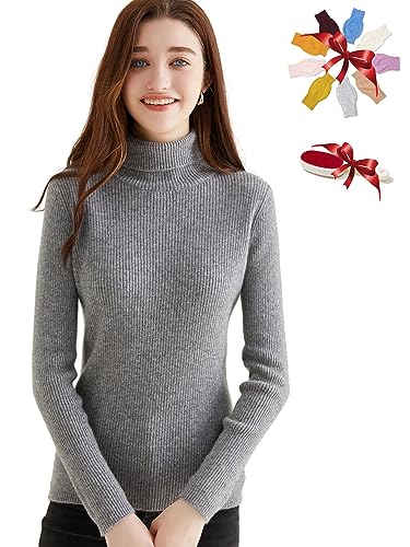 Chanyarn Damen 100% Kaschmir Rollkragen Pullover Herbst Winter Gerippt Superwarm Weich Langärmelig Strickpullover (Grau,M) von Chanyarn