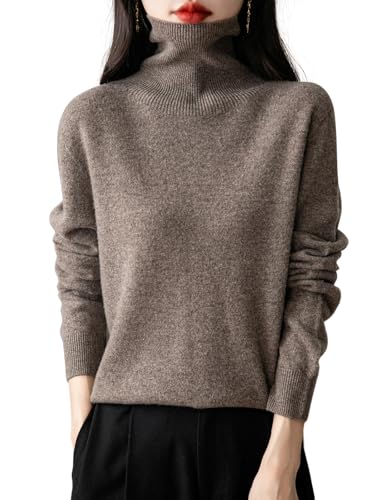 Chanyarn Damen 100% Merinowolle 2025 First-Line Ready to Wear Langarm nahtlosem Elegant Strickpullover Herbst Winter Kaschmir Rollkragenpullover (Braun,M) von Chanyarn
